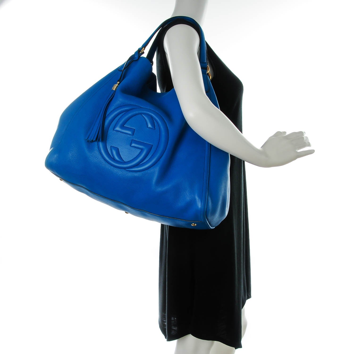 Gucci Pebbled Calfskin Large Soho Shoulder Bag Riviera Blue 2 of 7