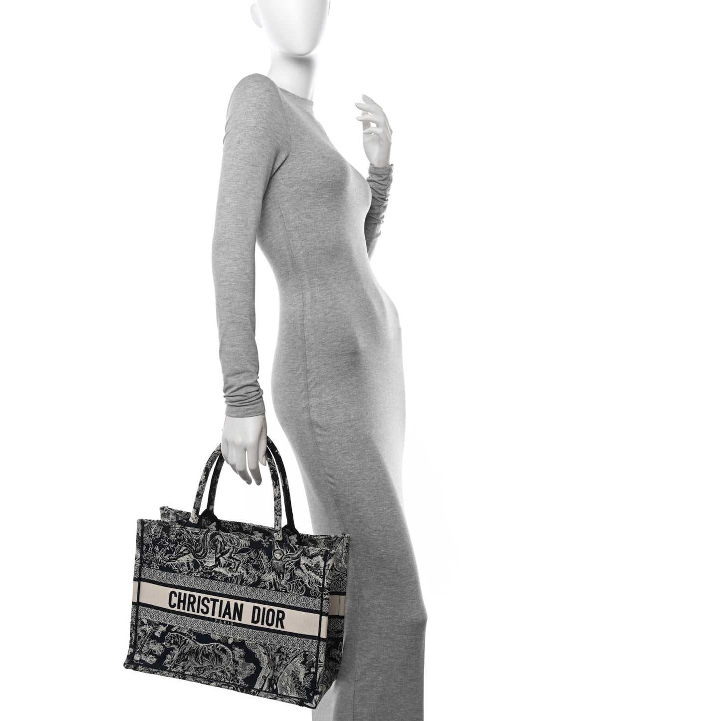 Canvas Embroidered Medium Toile De Jouy Reverse Book Tote Blue