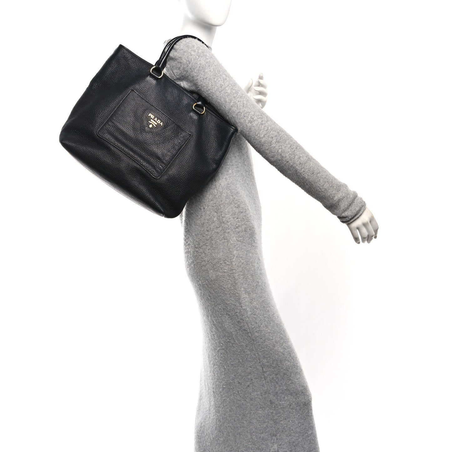 Vitello Daino Pocket Shopping Tote Black