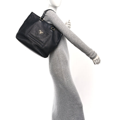 Prada Vitello Daino Pocket Shopping Tote Black 2 of 9