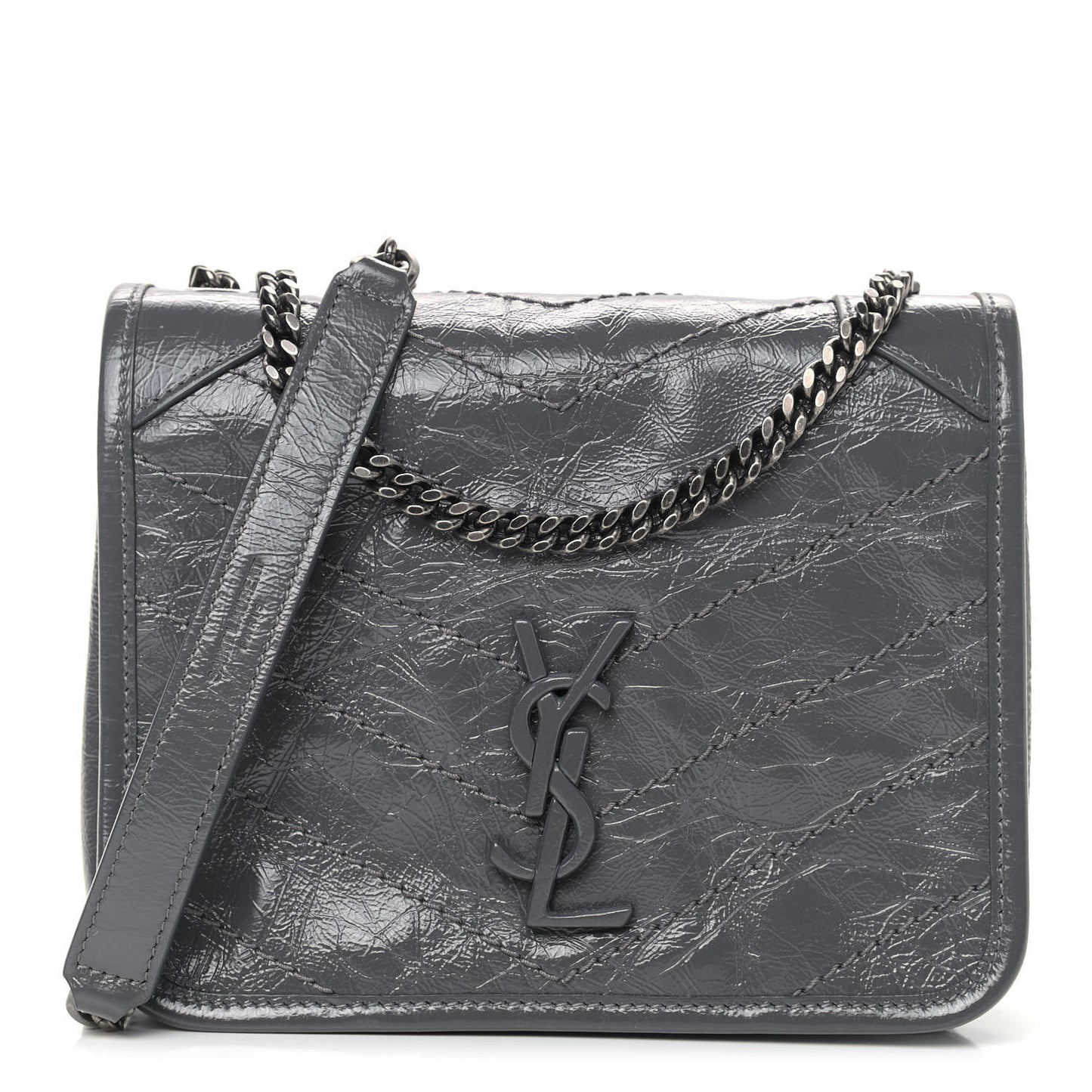 Crinkled Calfskin Matelasse Monogram Niki Chain Wallet Fog