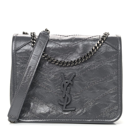 Saint Laurent Crinkled Calfskin Matelasse Monogram Niki Chain Wallet Fog 1 of 8