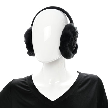 Chanel Rabbit Fur Tweed Cameilla Ear Muffs Black Grey 2 of 7