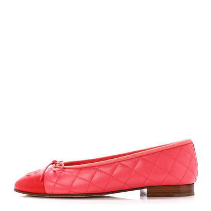 Chanel Lambskin Quilted CC Cap Toe Ballerina Flats 36 Pink Red 1 of 9