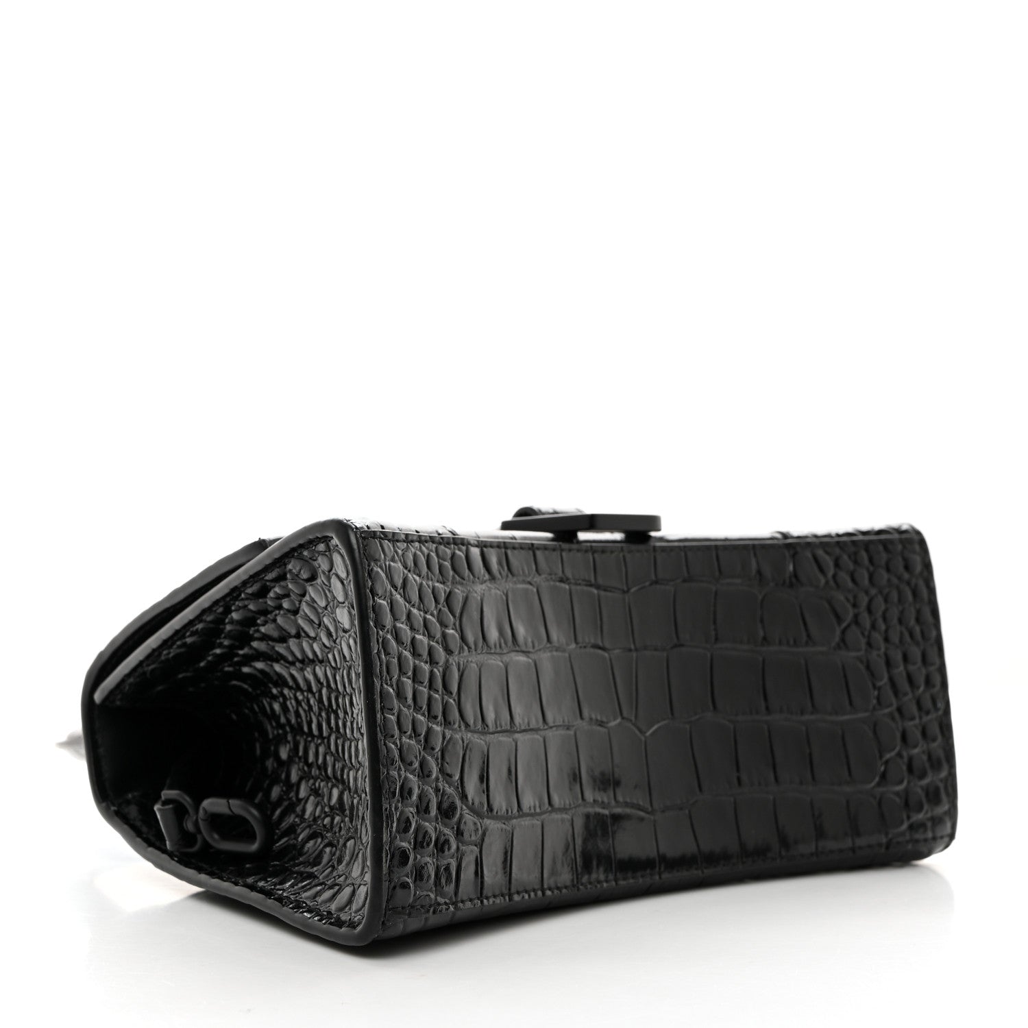 Balenciaga Shiny Calfskin Monochrome Crocodile Embossed Small Hourglass Top Handle Bag Black 4 of 11