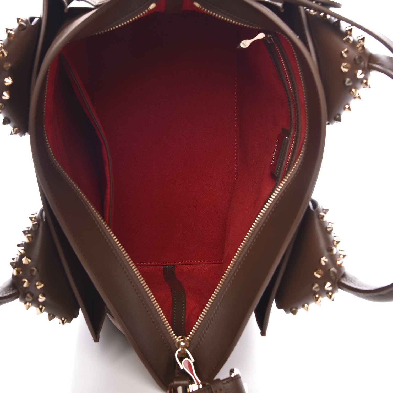 Christian Louboutin Suede Grained Calfskin Studded Large Eloise Satchel Brown 6 of 9