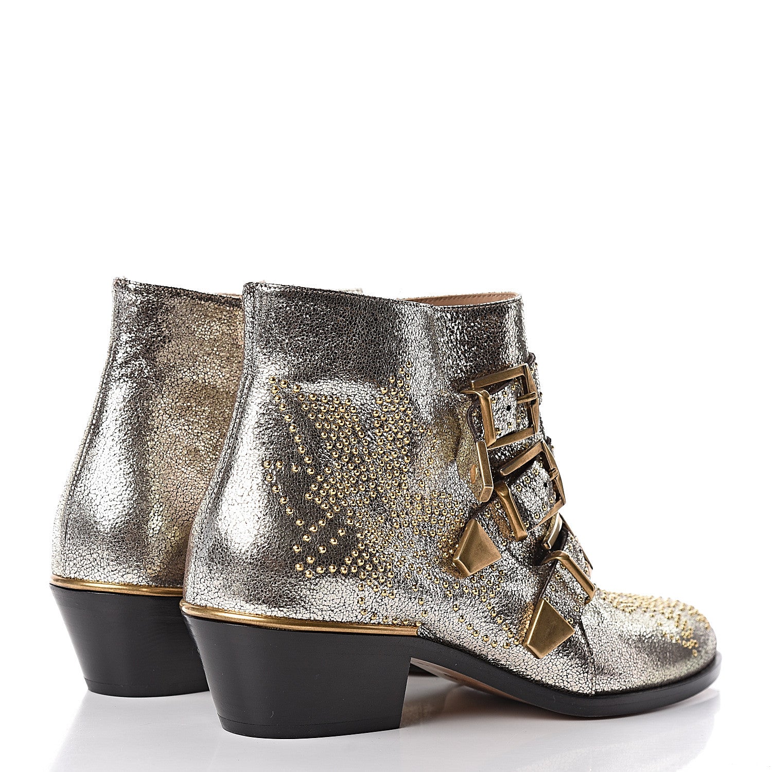 Chloe Metallic Nappa Sheepskin Studded Susanna Ankle Boots 38 Gold 4 of 8