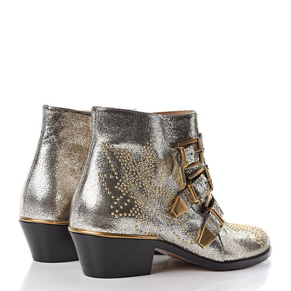 Chloe Metallic Nappa Sheepskin Studded Susanna Ankle Boots 38 Gold 4 of 8