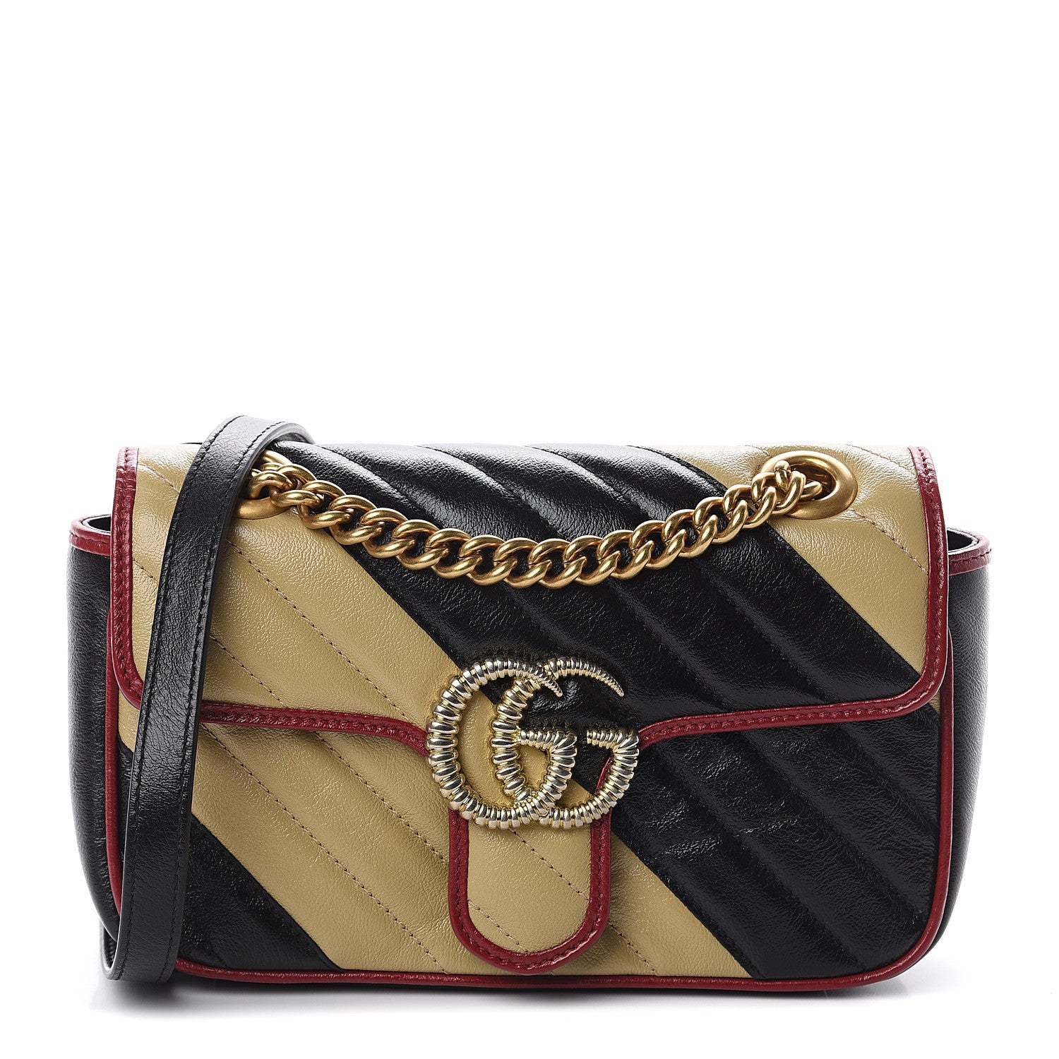 Gucci Azalea Calfskin Matelasse Diagonal Patchwork Mini Torchon GG Marmont Shoulder Bag Black Beige Romantic Cerise 1 of 8