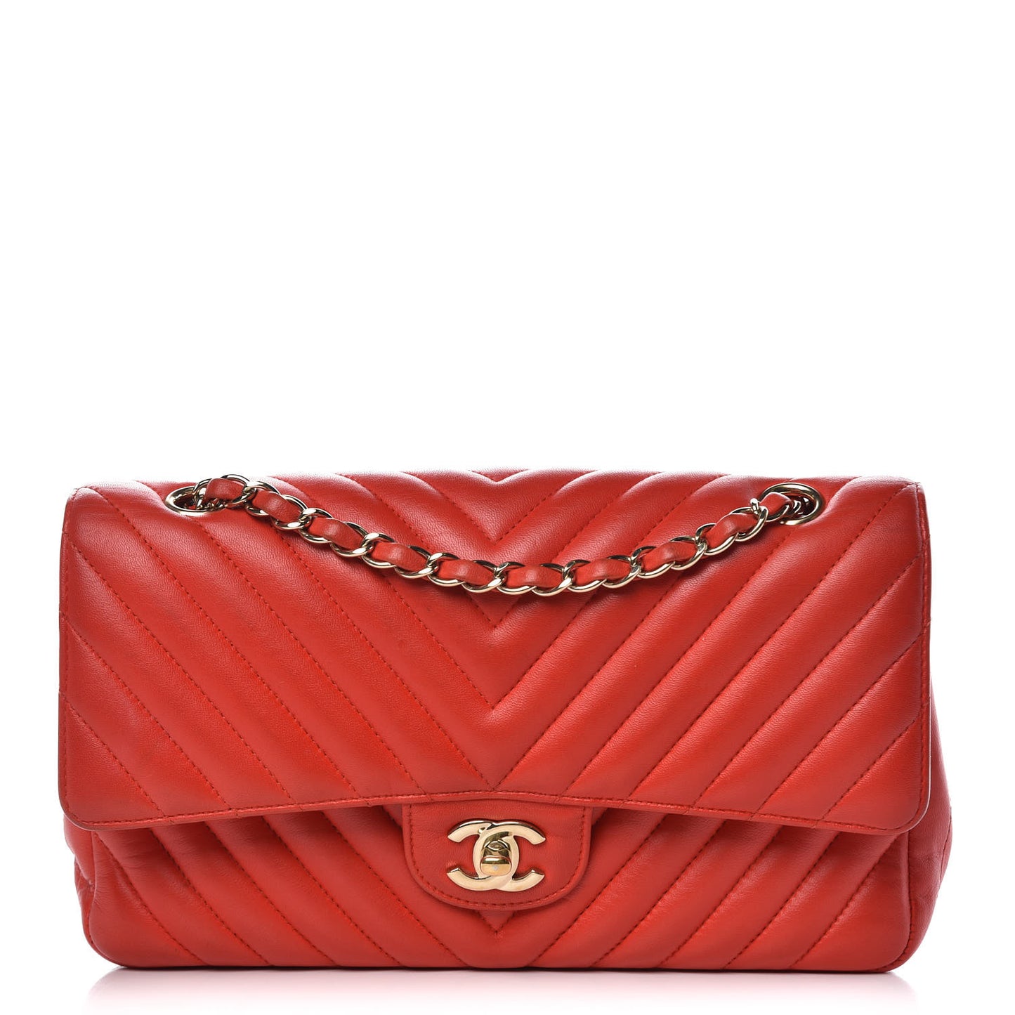 Lambskin Chevron Quilted Medium Double Flap Dark Red