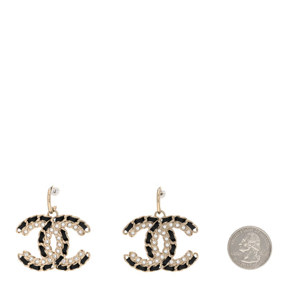 Chanel Crystal Lambskin Chain CC Vintage Allure Stud Earrings Black Gold 2 of 5