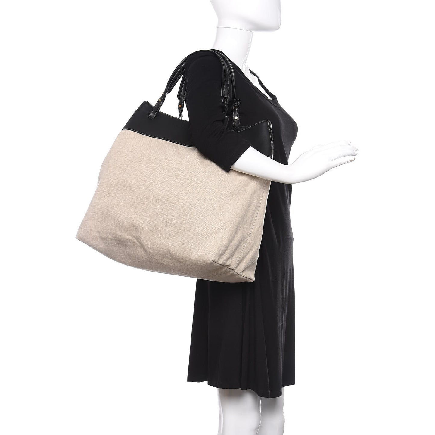 Natural Linen Matte Calfskin Quad Tote Black