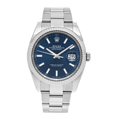 Rolex Stainless Steel 18K White Gold 41mm Oyster Perpetual Datejust Watch Bright Blue 126334 1 of 4