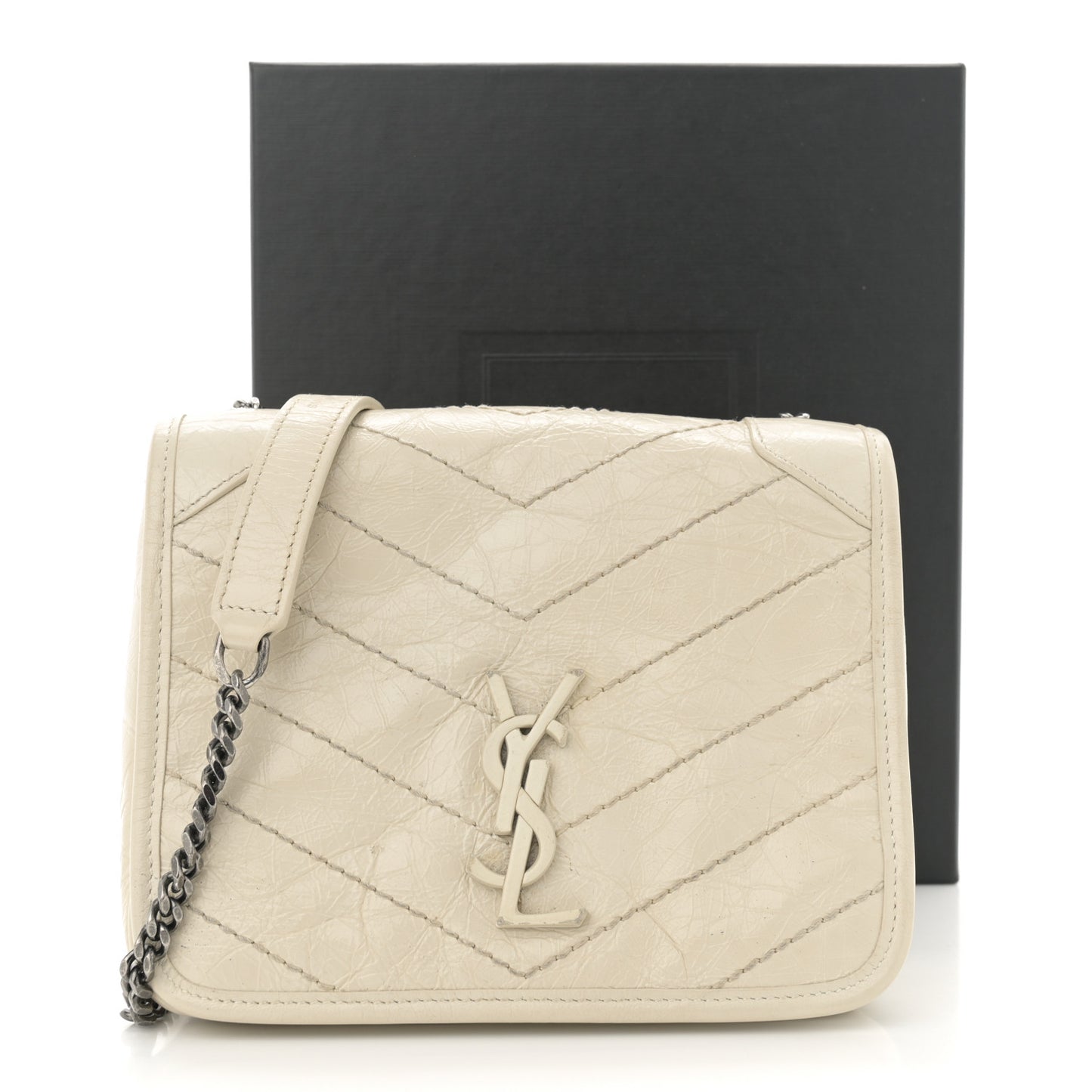 Crinkled Calfskin Matelasse Monogram Niki Chain Wallet Crema Soft
