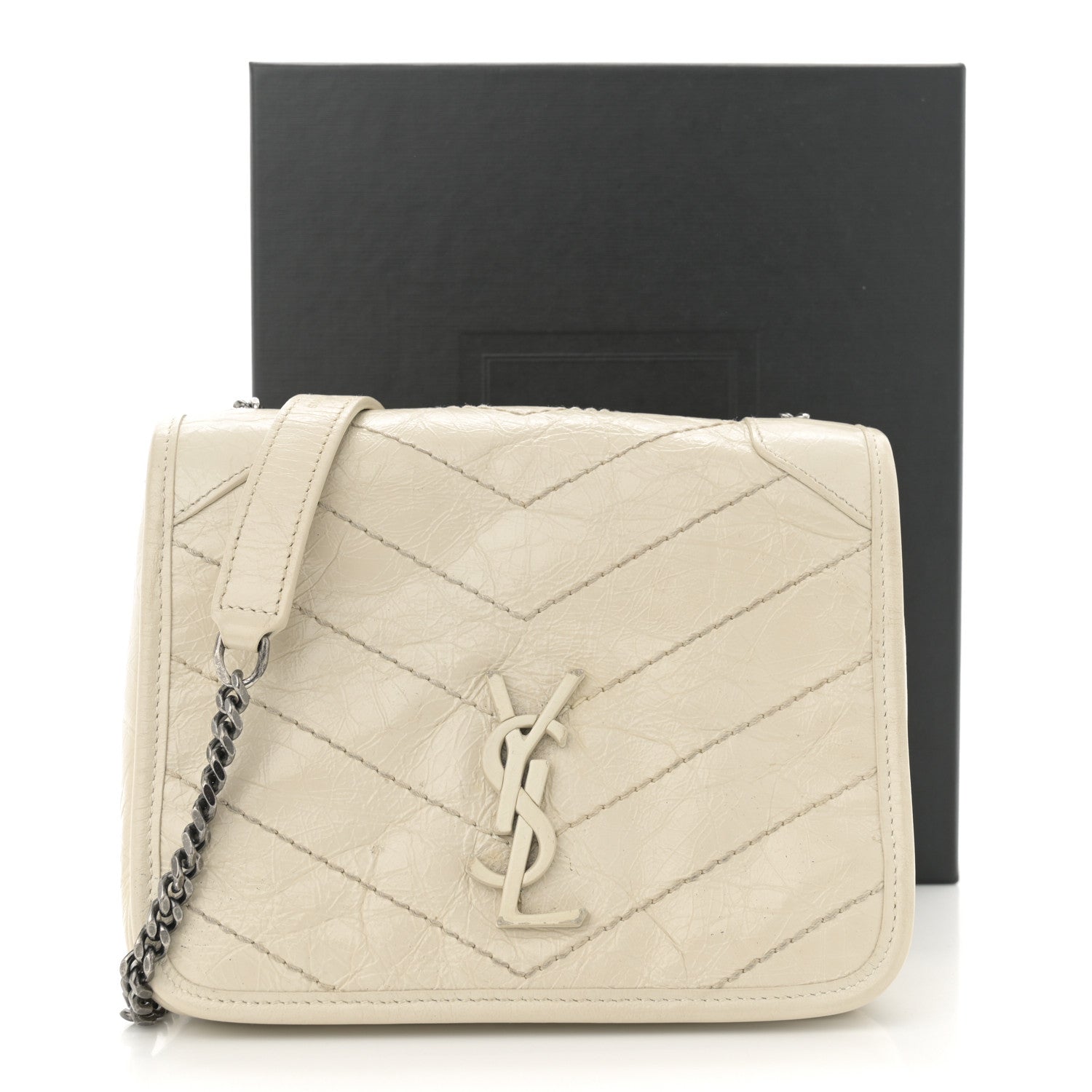 Saint Laurent Crinkled Calfskin Matelasse Monogram Niki Chain Wallet Crema Soft 15 of 15