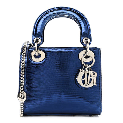 Christian Dior Metallic Lizard Mini Lady Dior Blue 1 of 13