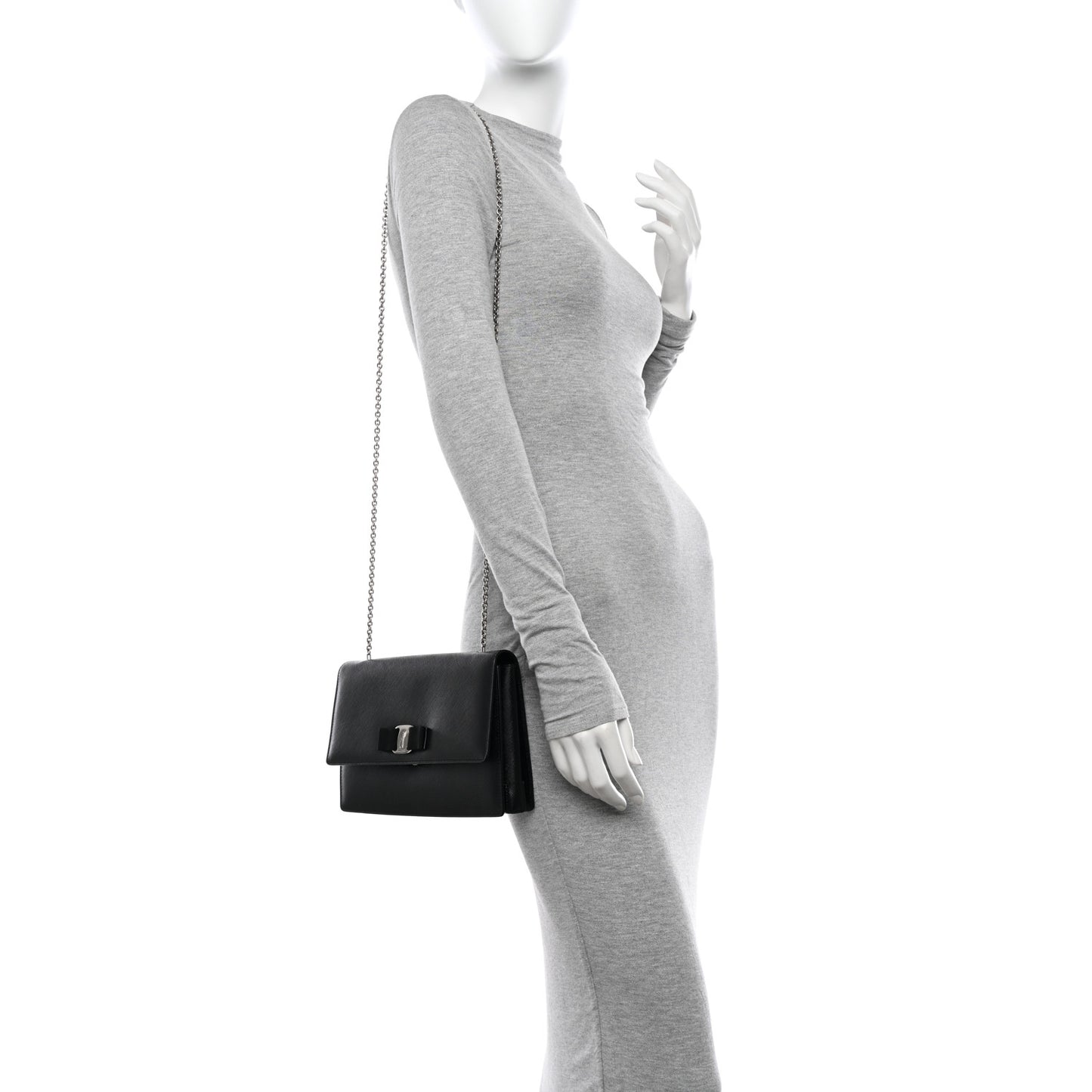 Hammered Calfskin Vara Bow Chain Flap Crossbody Black