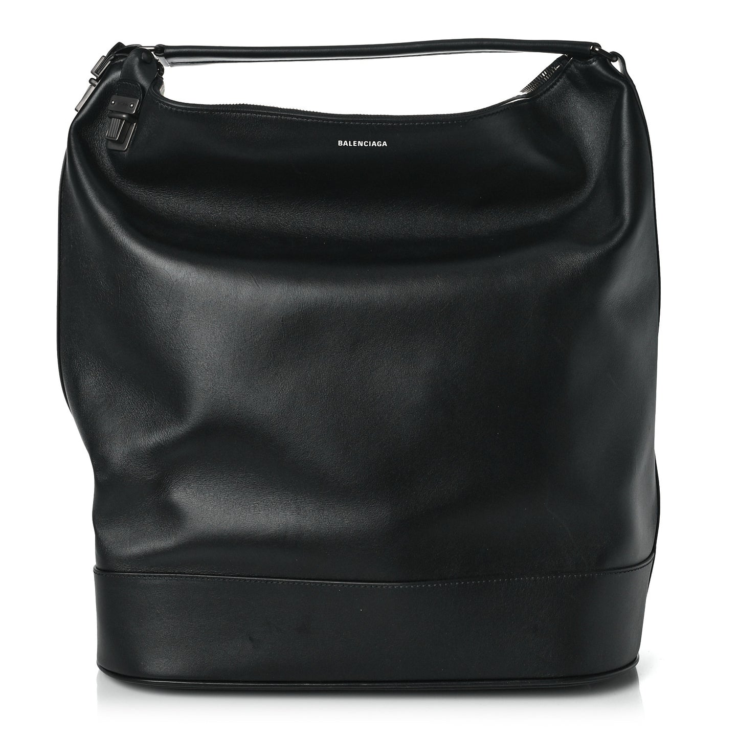 Shiny Calfskin Hobo Tote Black