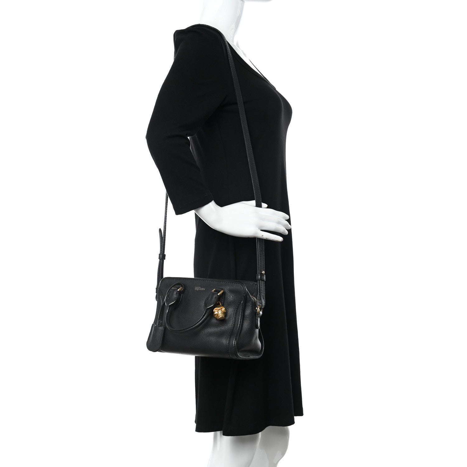 Alexander McQueen Pebbled Calfskin Mini Skull Padlock Zip Around Tote Black 2 of 15