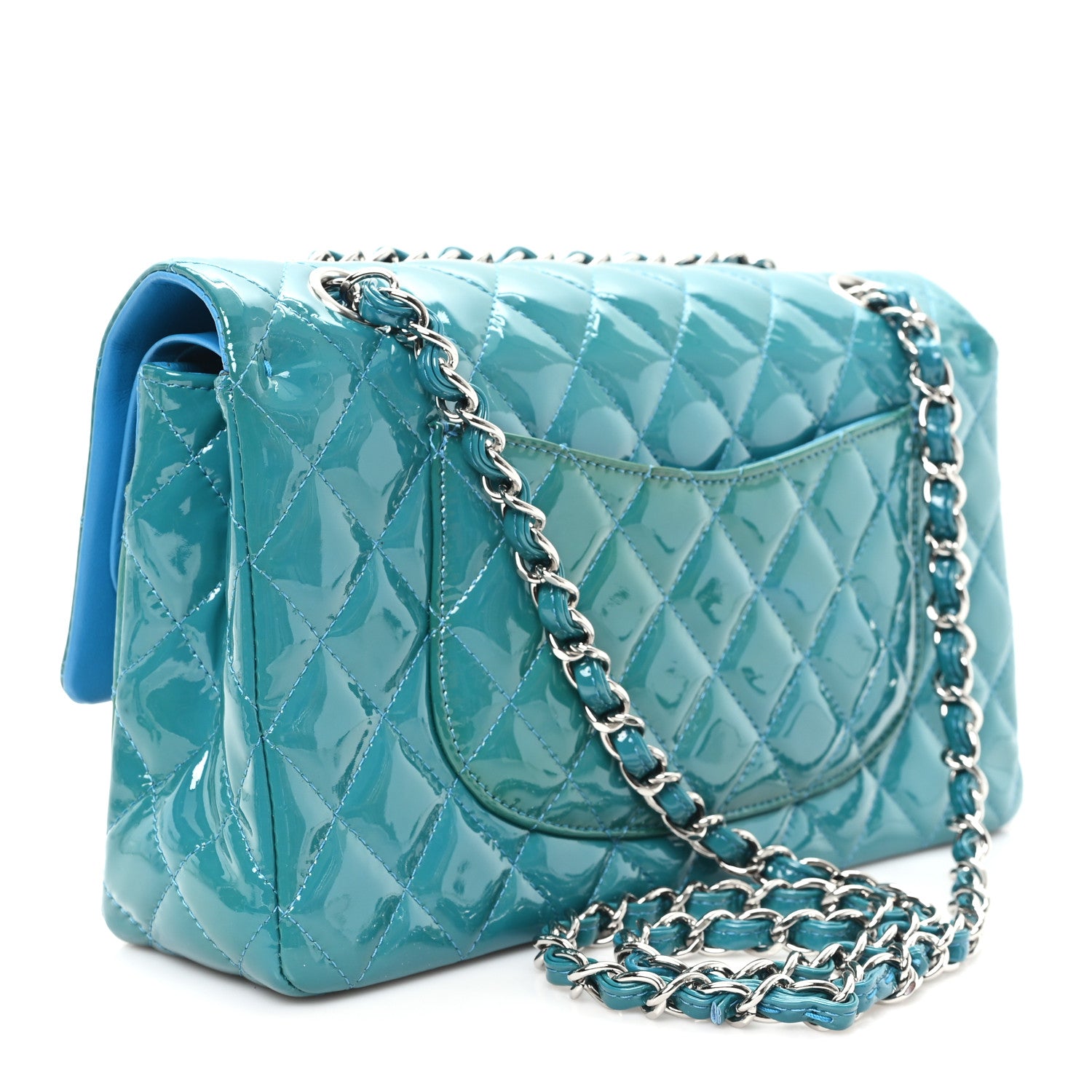 【ジャンク】シャネル 手袋 ブルーマリン Chanel Patent Quilted Medium Double Flap Turquoise 1815075