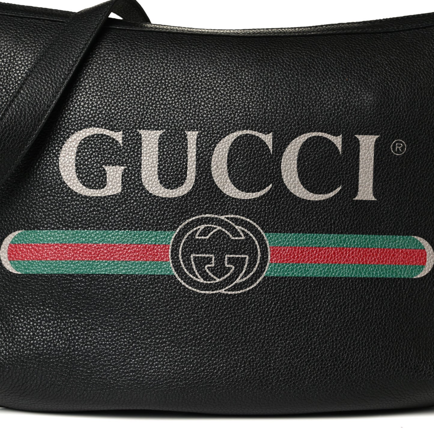 Grained Calfskin Logo Half Moon Hobo Black