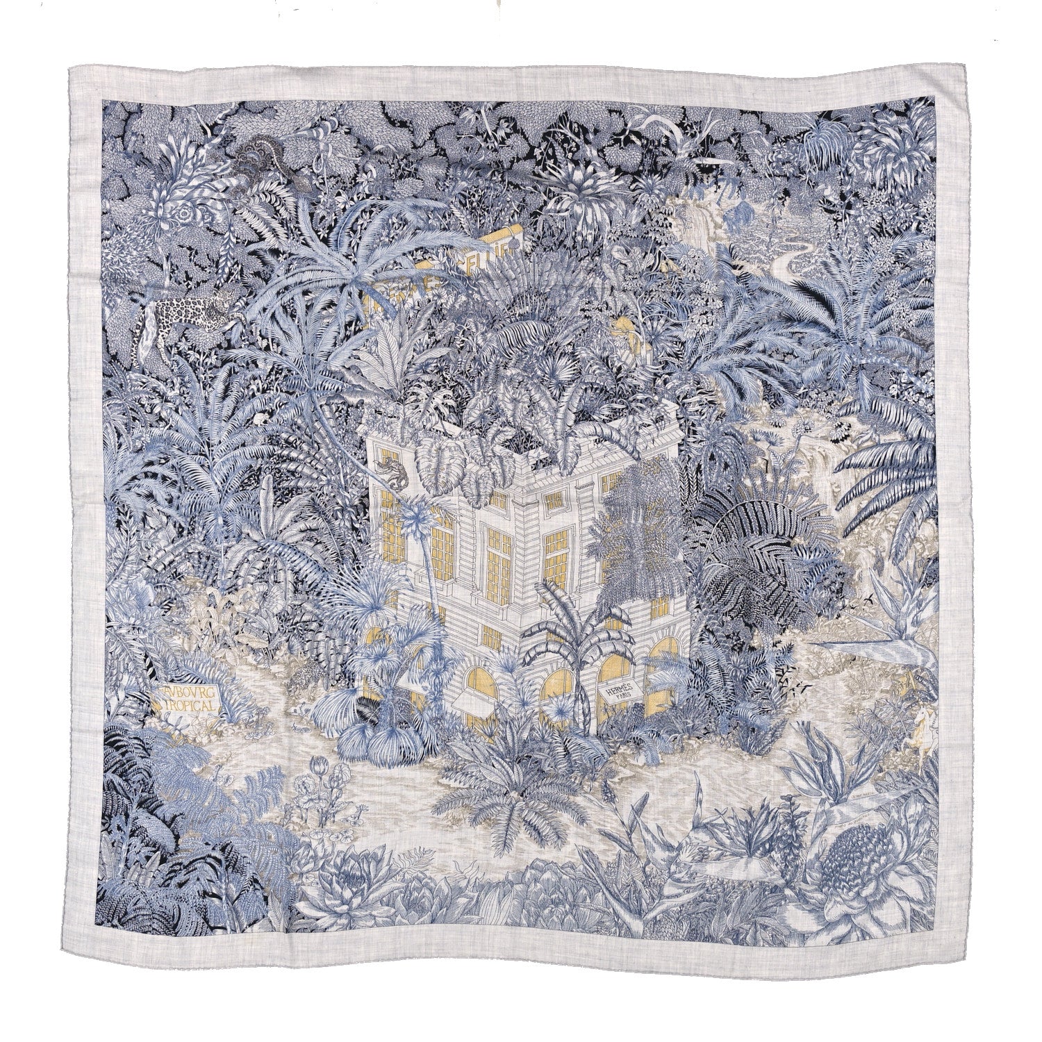 Hermes Cashmere Silk Faubourg Tropical Shawl 140 Gris Chine Encre 1 of 5