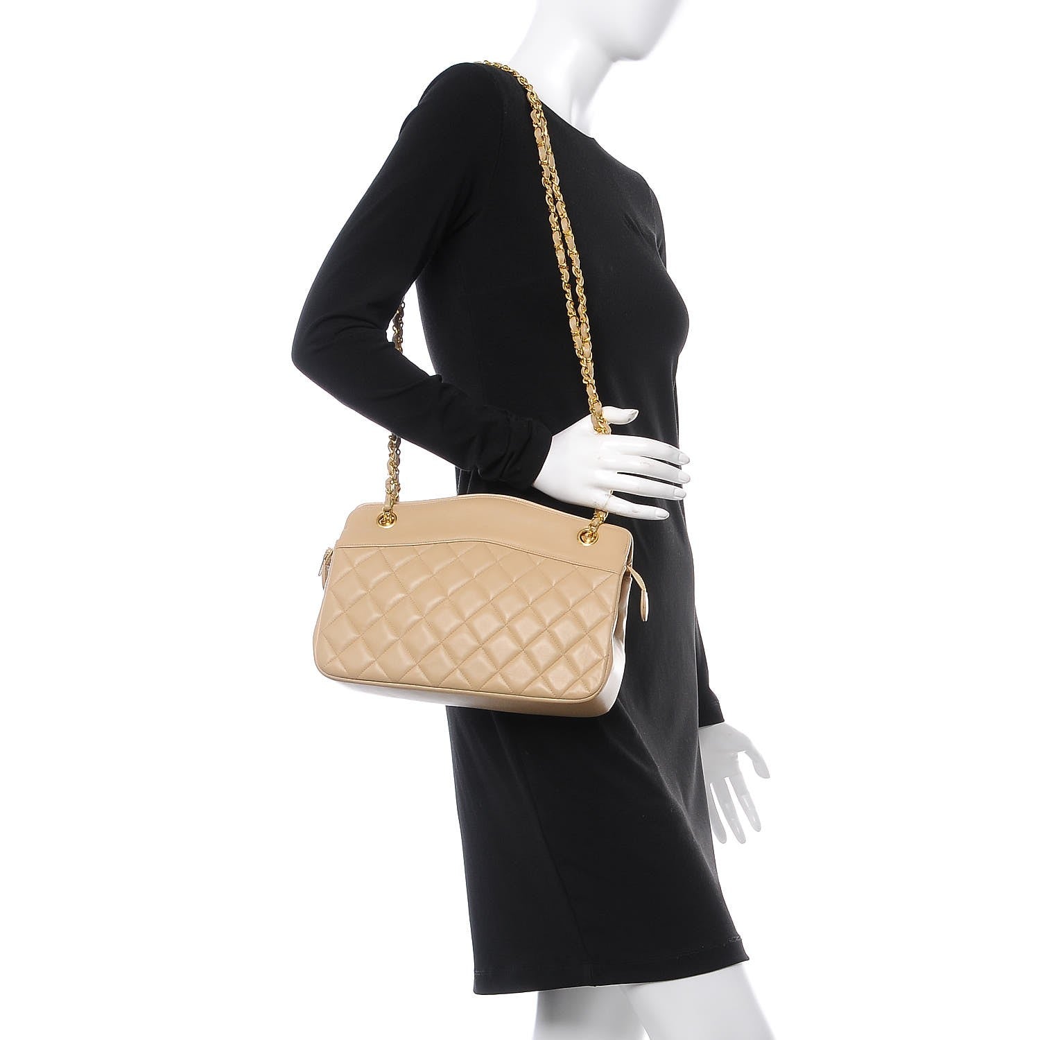 Chanel Lambskin Quilted Shoulder Bag Beige 2 of 18