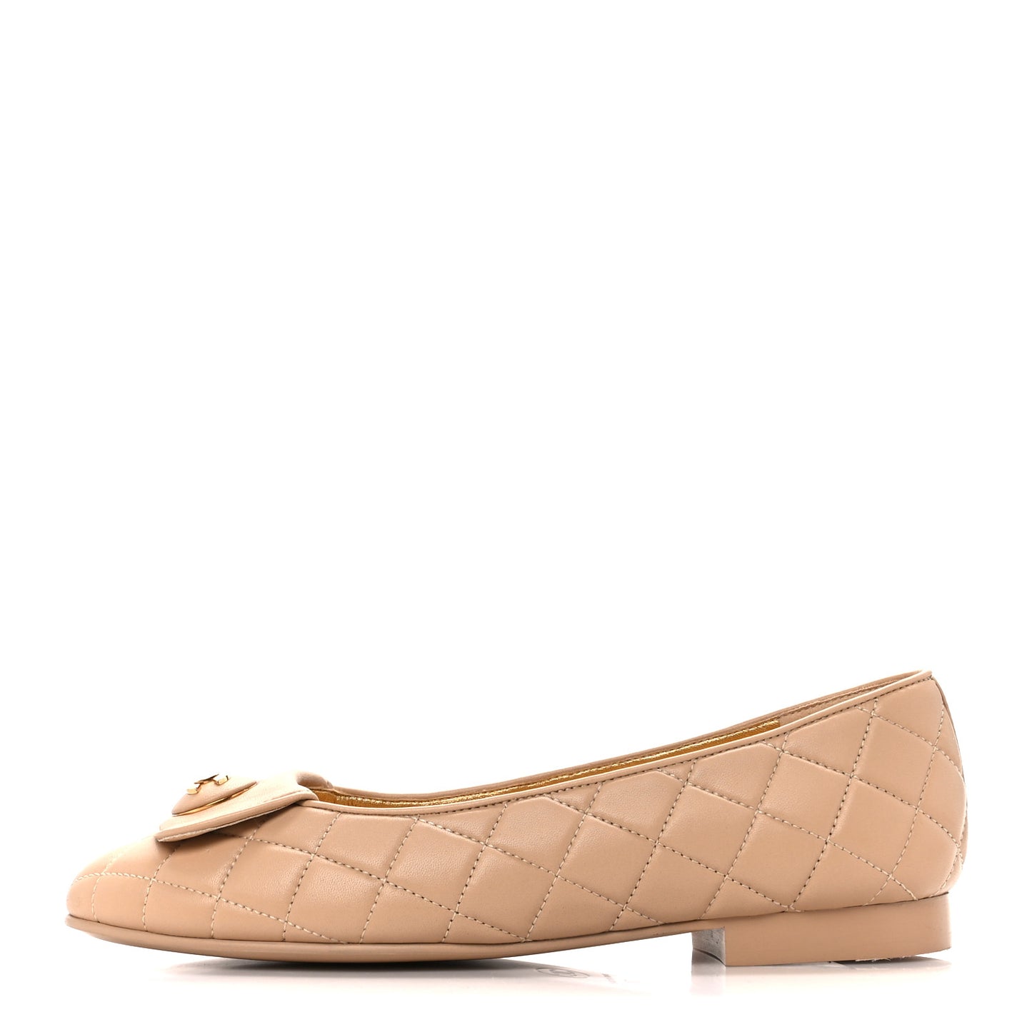 Lambskin Quilted CC Ballerina Flats 37 Light Beige