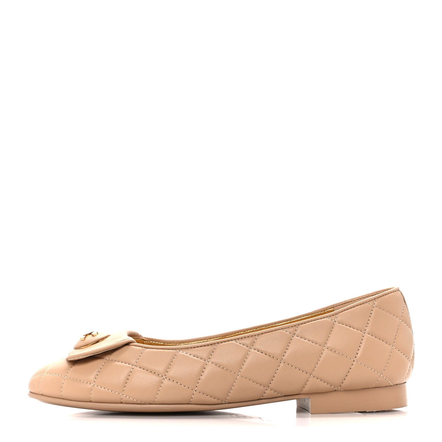 Chanel Lambskin Quilted CC Ballerina Flats 37 Light Beige 1 of 8
