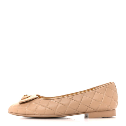 Chanel Lambskin Quilted CC Ballerina Flats 37 Light Beige 1 of 8