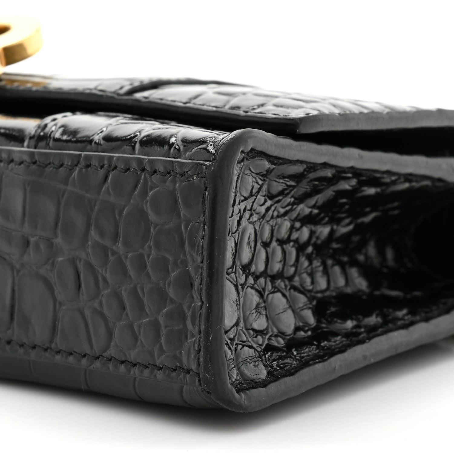 Balenciaga Shiny Calfskin Crocodile Embossed Hourglass Chain Bag Black 8 of 11