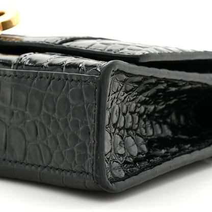 Balenciaga Shiny Calfskin Crocodile Embossed Hourglass Chain Bag Black 8 of 11