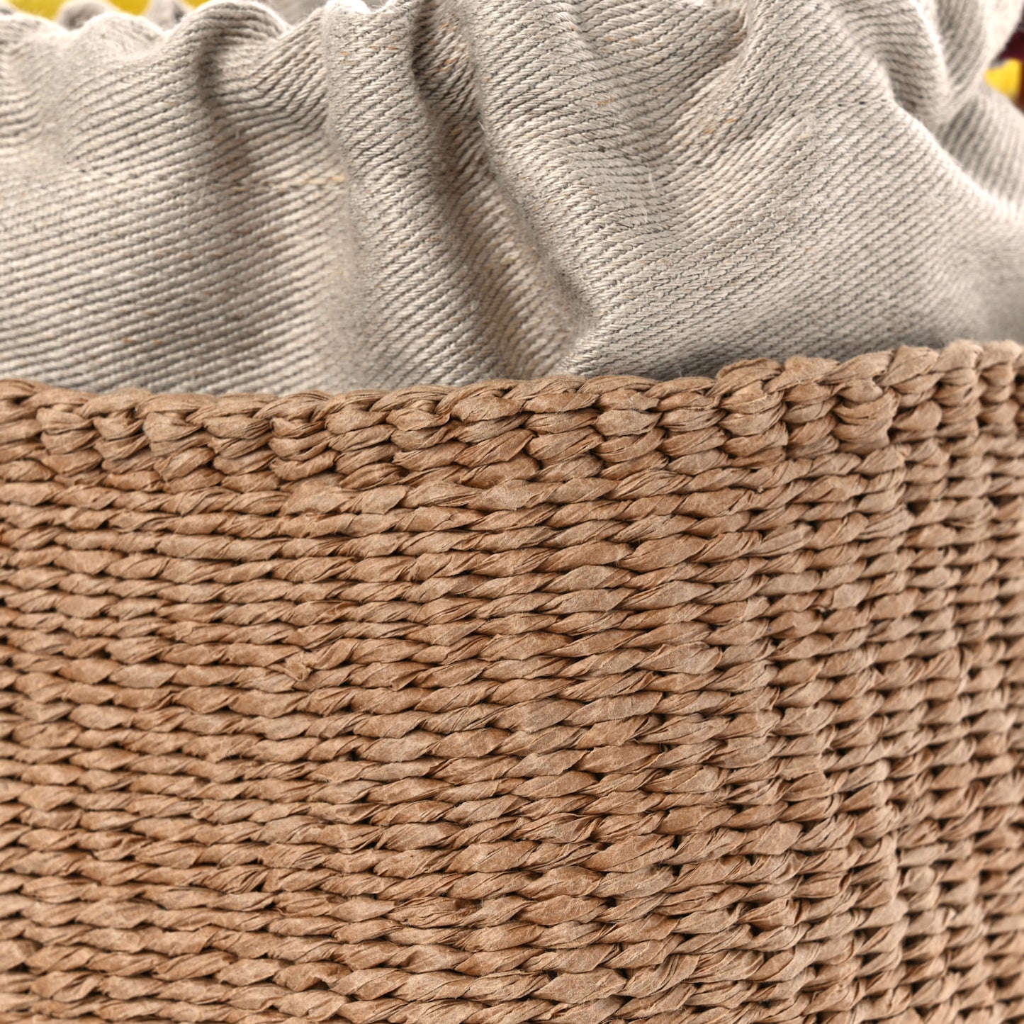 Natural Woven Fiber Small Woody Basket Yellow Beige