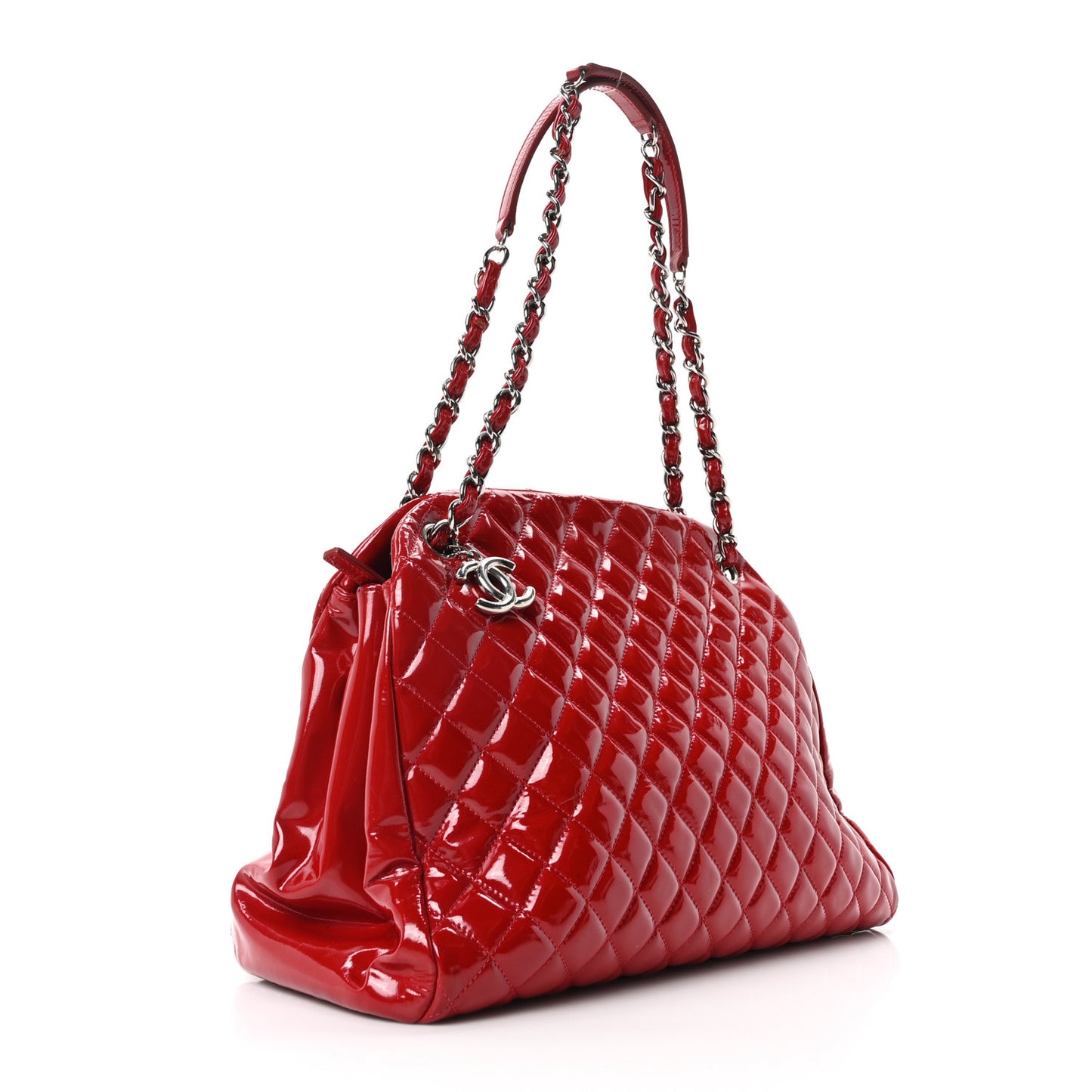 Patent Quilted Large Just Mademoiselle Bowling Bag Red