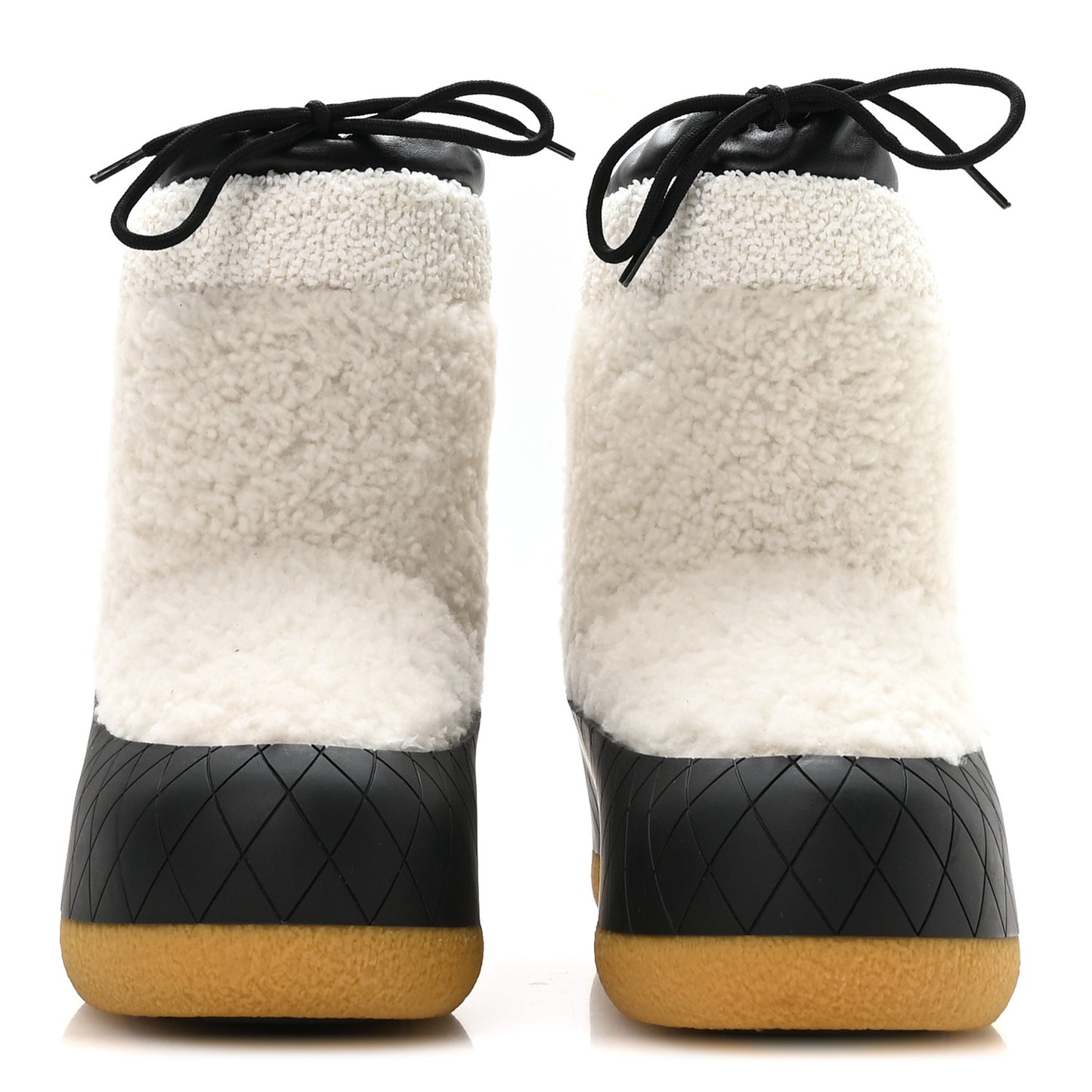 Tweed Shearling Sheepskin Drawstring Snow Ankle Boots 36 White