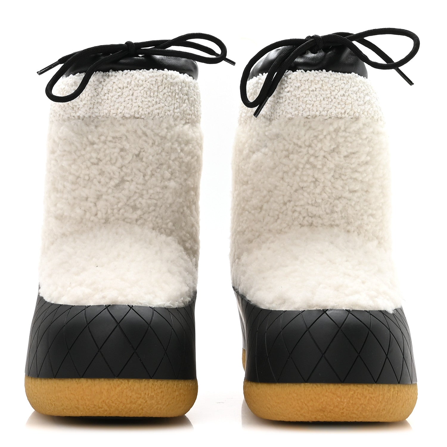 Chanel Tweed Shearling Sheepskin Drawstring Snow Ankle Boots 36 White 3 of 9