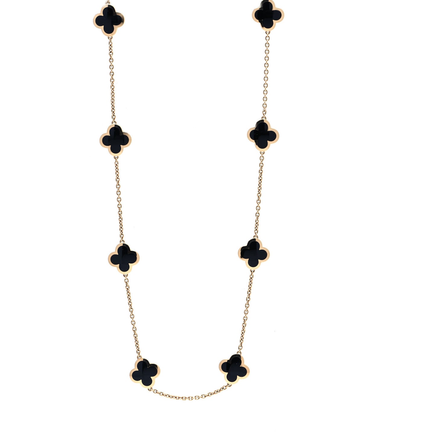 18K Yellow Gold Black Onyx Pure 14 Motifs Alhambra Necklace