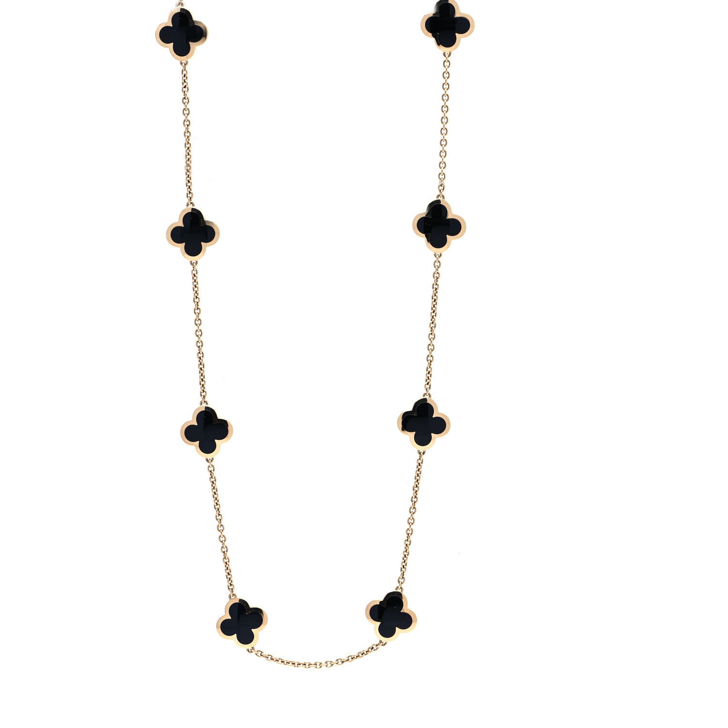 Van Cleef & Arpels 18K Yellow Gold Black Onyx Pure 14 Motifs Alhambra Necklace 4 of 8