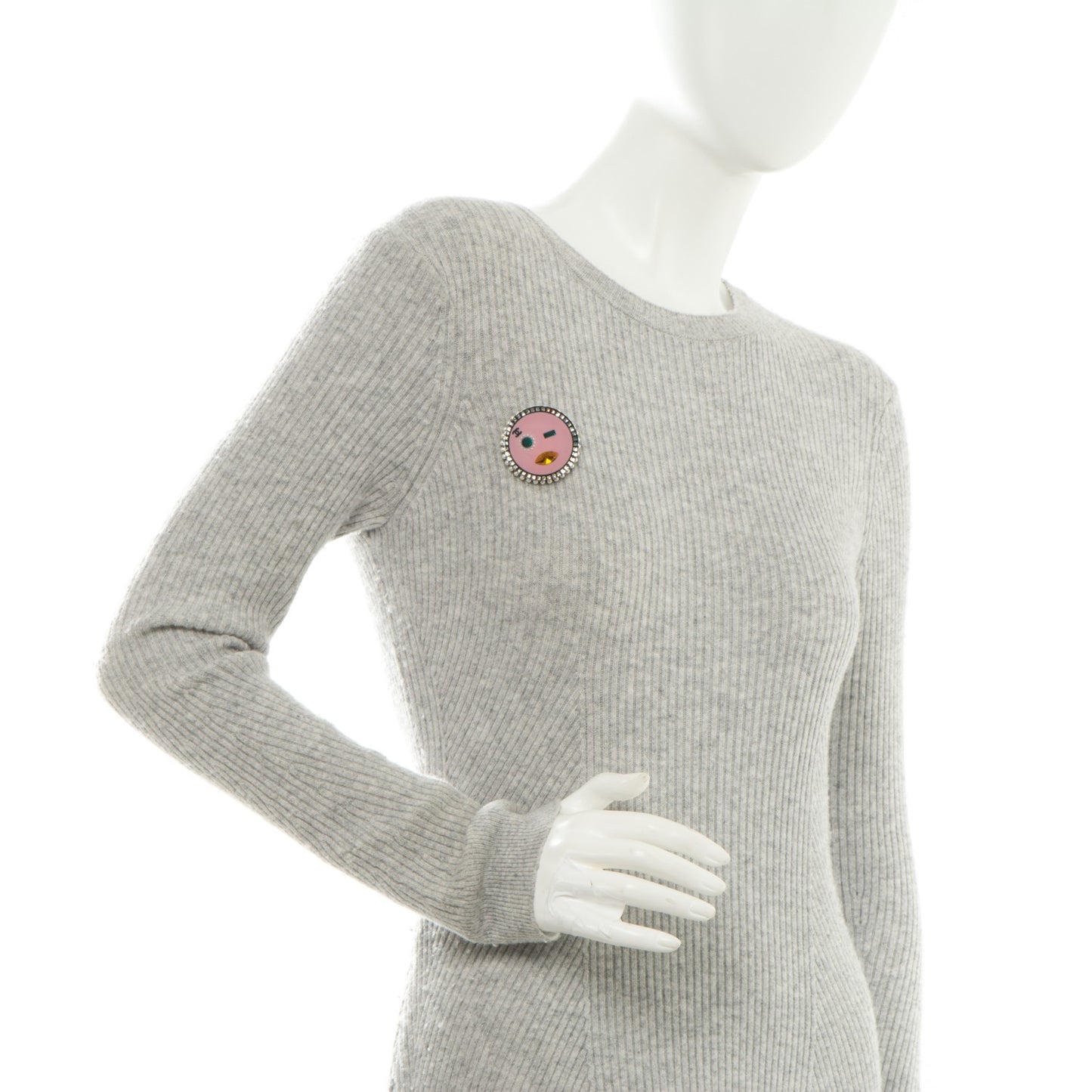 Metal Resin Pearl Emoji Brooch Silver Pink