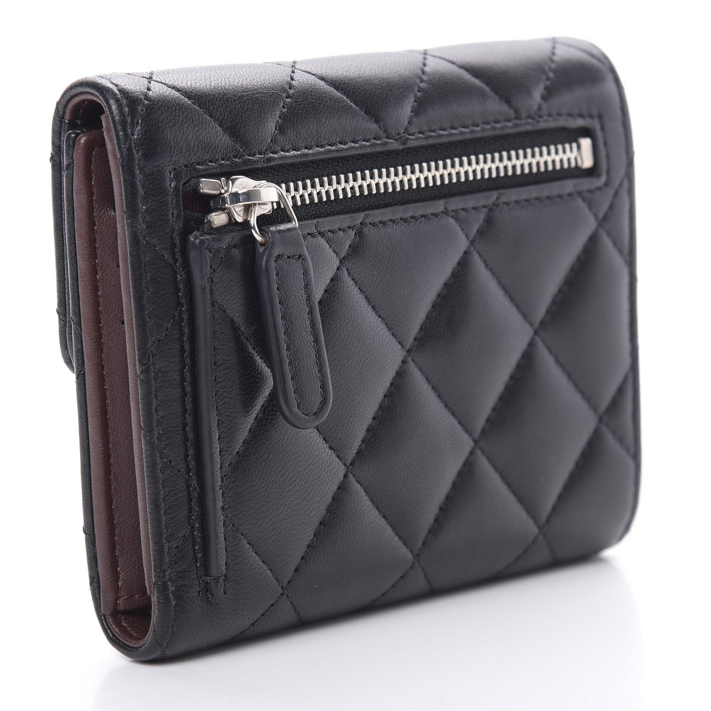 Lambskin Quilted Compact Flap Wallet Black