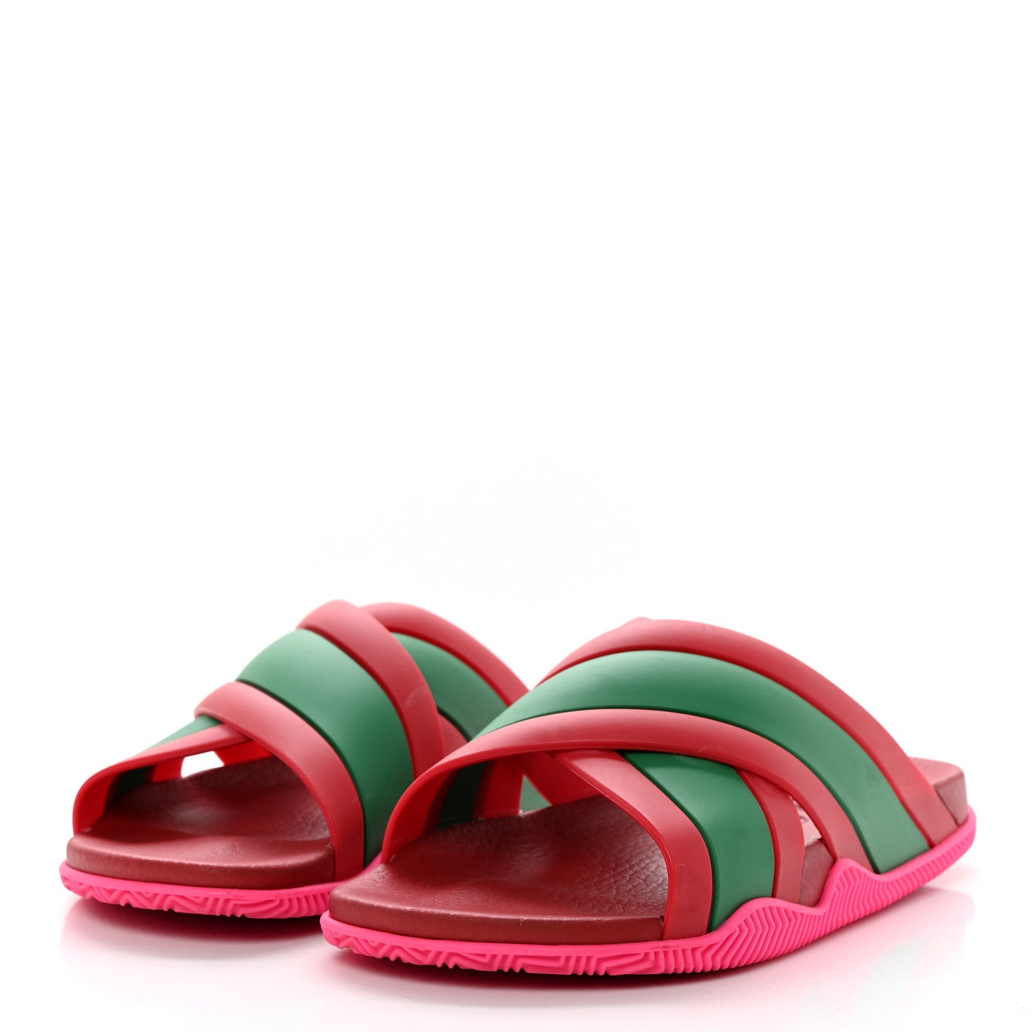 Gucci Rubber Web Womens Criss Cross Slide Sandals 36 Coral New Shamarock 3 of 12