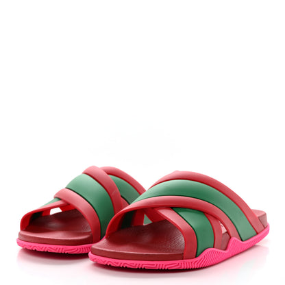 Gucci Rubber Web Womens Criss Cross Slide Sandals 36 Coral New Shamarock 3 of 12