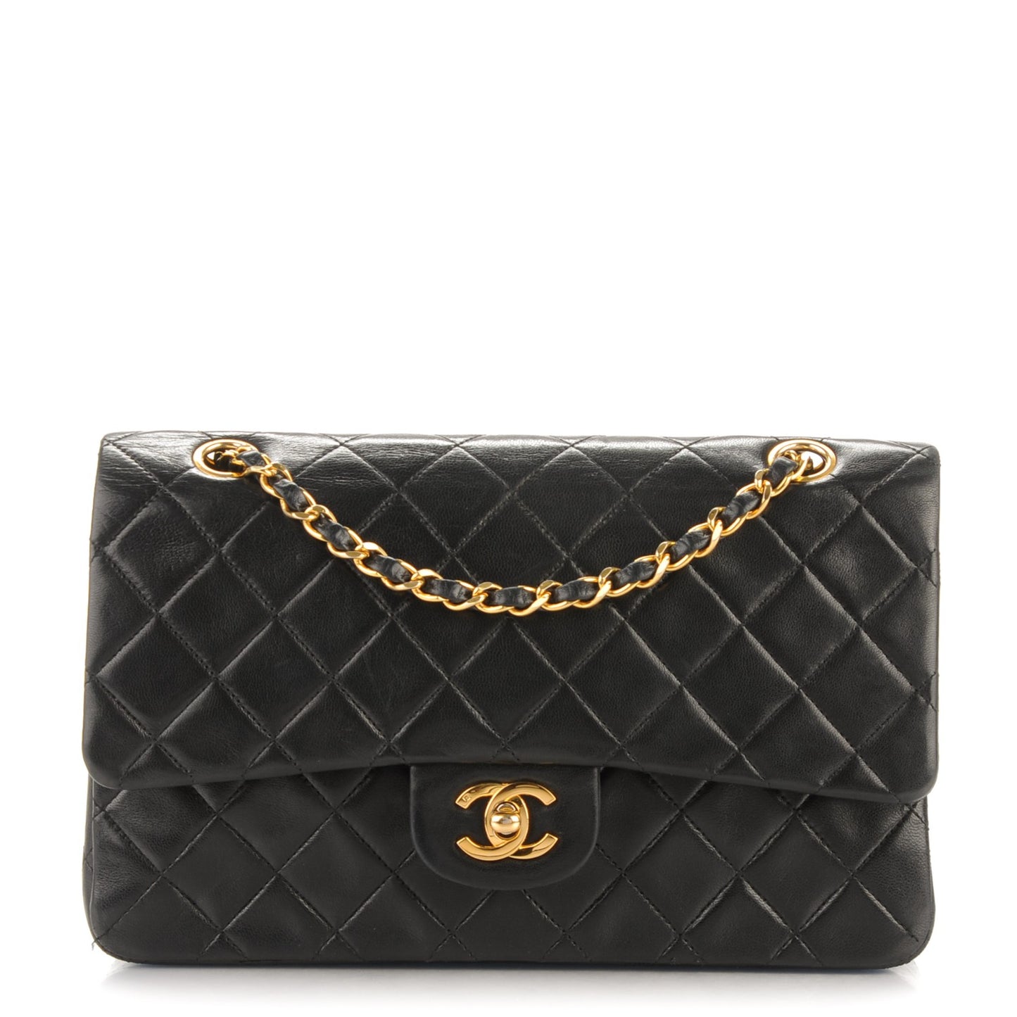 Lambskin Quilted Medium Double Flap Black