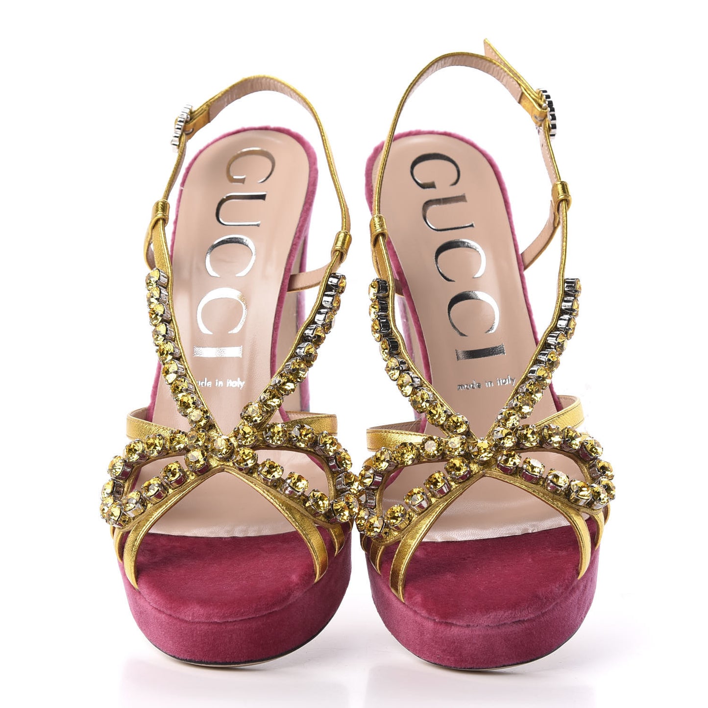 Velvet Nappa Crystal Zephyra Slingback Platform High Heel Sandals 39 Pink Gold