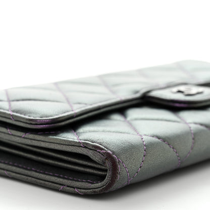 Chanel Iridescent Lambskin Quilted Large Gusset Flap Wallet Purple 10 of 16