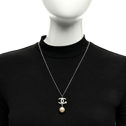 Chanel Pearl Clover CC Drop Necklace Silver 2 of 4