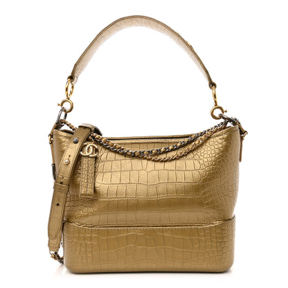 Chanel Metallic Calfskin Crocodile Embossed Medium Gabrielle Cocodile Hobo Gold 1 of 9