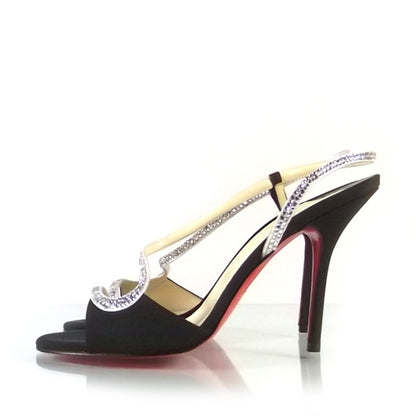 Christian Louboutin Crepe Satin Alta Perla Strass 100 Slingback Heels 39 Black 2 of 6