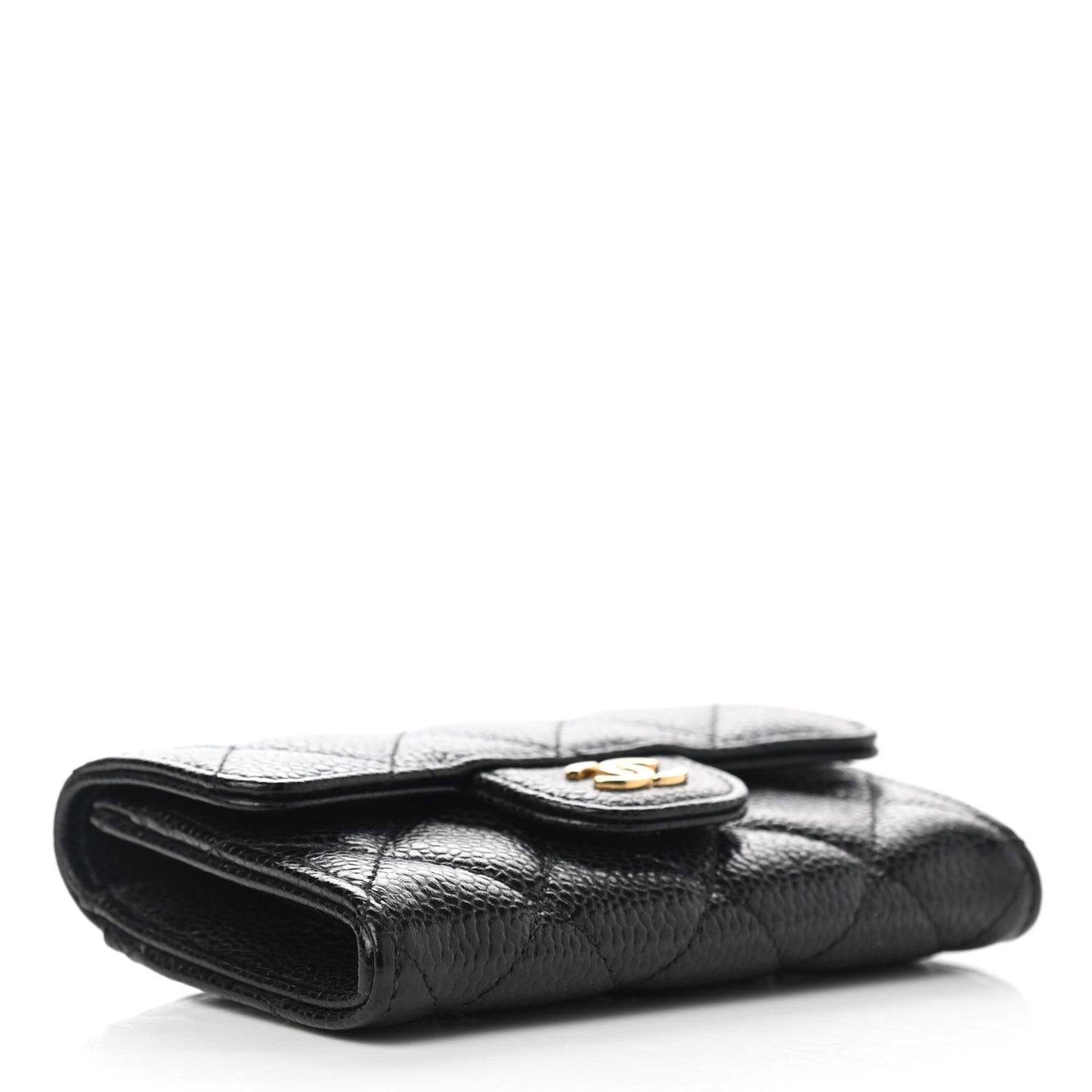 Caviar Quilted Flap Card Holder Wallet Black