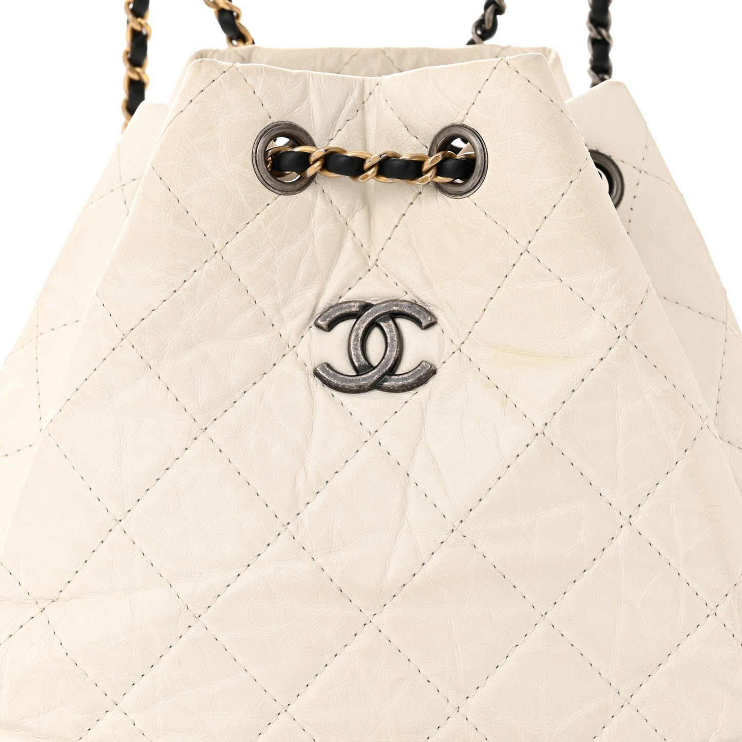 Aged Calfskin Quilted Small Gabrielle Backpack Black White